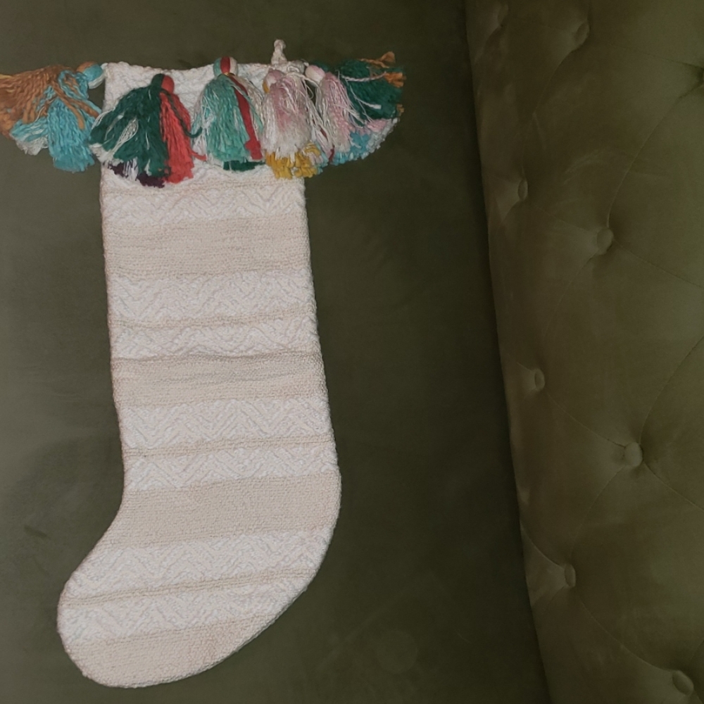 Christmas stocking with multi-colored tassles
